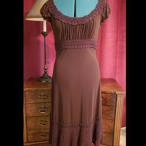 Vintage BCBG Brown Crochet Trim Dress | 2002 Y2K | NWT | Size M
